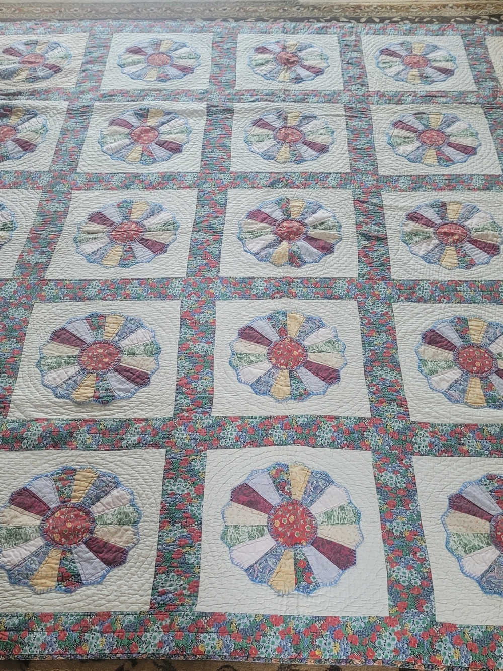 Vintage Handmade Floral Patchwork Quilt - Multicolor